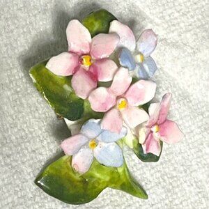 VTG Adderley Floral Bone China Brooch Pin Pink Blue England 1.5"x2"